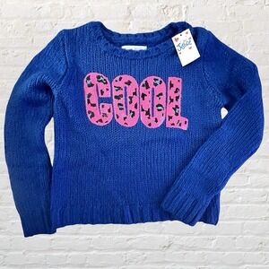Justice Girls Blue Hot Pink Cheetah Sequin Sweater Size 6‎ COOL Spell Out NWT